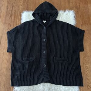 Aerie Chunky Knit Sweater Women’s XS/S Black Oversized Hooded Cape Cozy Cardigan